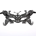 Intricate black lace butterfly mask featuring detailed hollow patterns and ribbon ties - Large Butterfly