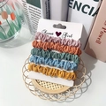 Set of 5 colorful satin fabric scrunchies in pastel tones on a display card - Light Color Nylon 5Pcs Set