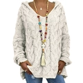 Close-up of white cable knit texture and hooded V-neck detail on oversized sweater - S / Off-white