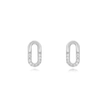 Close-up of silver oval link earrings with sparkling crystal accents and polished finish - Silver Oval Style (JQH0398-SS)