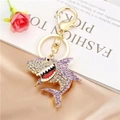 Detailed macro view of a sparkling shark keychain with purple and silver rhinestones - Shark 3 (Purple)