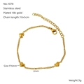 Bracelet coeur en acier inoxydable plaqué or 18k avec pendentifs 5x6mm et chaîne 18cm - Bracelet Cœur / 18+5cm
