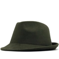 Classic dark olive green wool fedora hat with pinched crown and retro British jazz style - M (56-58cm) / Green