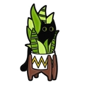 Cartoon black cat hiding in green snake plant enamel pin badge accessory - XZ7440