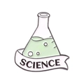 Science-themed enamel pin featuring a green conical flask and a metal banner - SCIENCE Flask Banner