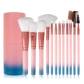 Set professionale di 12 pennelli trucco sfumati rosa e blu con custodia cilindrica - 12 Pezzi Sfumato