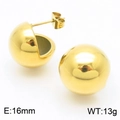 Pendientes de bola dorada de 16mm en acero inoxidable pulido con diseño minimalista - Diámetro 16mm / Oro Pequeño (16mm)