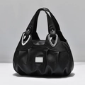 Classic black lychee pattern leather tote bag with silver hardware on gray background - Black