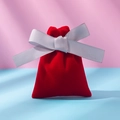 Red velvet gift pouch with silver-grey satin ribbon drawstring for jewelry storage - Red And Gray Ribbon; 10*12