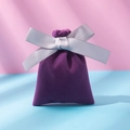 Purple velvet jewelry pouch featuring a contrasting light grey satin ribbon drawstring - Purple And Gray Ribbon; 10*12