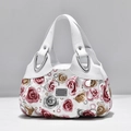Chic white bucket bag with colorful rose patterns and elegant leather handles - White Rose