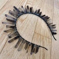 Handmade crown hairband featuring raw black smoky quartz crystals on a dark base - Tea Crystal Black Wire Black Band
