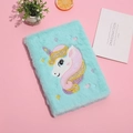 Simpatico taccuino unicorno in peluche verde menta con ricamo colorato su sfondo rosa - 14.5*21CM / Celeste