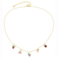 Collier doré avec pendentifs fruits en zircon coloré, fraise, cerise et raisin - Mélange de Fruits Colorés (XL00089)