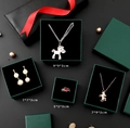 Dark green jewelry boxes for rings and necklaces in various sizes with ribbon detail - 5*5*1.5CM