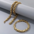 Conjunto de collar y pulsera bizantinos dorados con greca para hombre - Pulsera (22cm) / Dorado