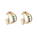 Double-layered gold ear cuffs featuring vibrant rainbow-colored zircon stones - Double Layer Ear Cuff / Gold Rainbow