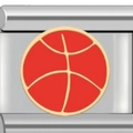 Stainless steel bracelet charm featuring a red enamel basketball design with gold lines - 1259-Basketball-Red