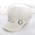 Detail of white newsboy cap with subtle silver glitter stripes and metallic ring accent - Adult 55-58cm / White