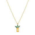 Tropical gold pineapple necklace featuring yellow zircon and green gemstone leaves - Pineapple Style (XL00057)