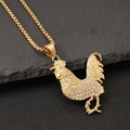 Hip hop gold plated stainless steel rooster pendant necklace with sparkling rhinestones - Gold Pendant Only
