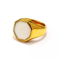 Octagon signet ring in gold-plated titanium steel with white shell inlay for men and women - US 7 / Gold White Shell