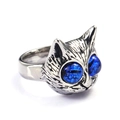 Detailed view of vintage silver owl ring with blue gemstone eyes and textured engraving - US 6 / Steel Color Blue Gemstone