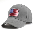 Classic grey baseball cap with embroidered American flag patch on a six-panel cotton crown - US Flag Grey