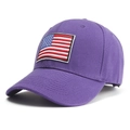 Classic purple twill cotton baseball cap with American flag embroidery from a side angle - US Flag Purple