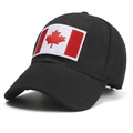 Black cotton baseball cap with embroidered Canada flag patch on front panel - Canada Flag Black