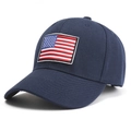 Classic dark blue cotton baseball cap featuring an embroidered American flag on the front - US Flag Navy Blue