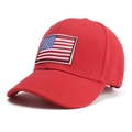 Detailed embroidery of the American flag on a premium red twill cotton baseball cap - US Flag Red