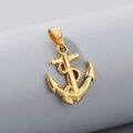 Macro view of golden anchor pendant featuring detailed rope wrapping on light grey background - Gold Color Anchor Pendant (KP130542-HR)