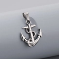 Close-up of vintage silver stainless steel anchor pendant with intricate rope detail - Steel Color Anchor Pendant (KP130541-HR)