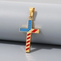 Colgante de cruz de acero de titanio dorado con diseño de bandera de EE. UU. esmaltada - Solo colgante / Dorado