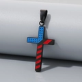Collar de cruz de acero negro con estrellas azules y rayas rojas de la bandera de EE. UU. - Solo colgante / Negro