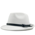Classic white wool felt fedora hat featuring a stylish black leather belt band for unisex - M (56-58cm) / White