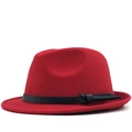 Classic red wool felt fedora hat for men and women featuring a black leather belt detail - M (56-58cm) / Red
