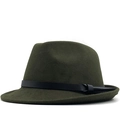 Classic dark green wool fedora hat with black leather belt band for men and women - M (56-58cm) / Green