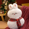 Cuscino natalizio a forma di coniglio in peluche bianco con sciarpa a quadri, 45cm - Coniglio di Neve Bianco / 45cm