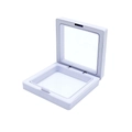White square PE film suspension jewelry display box showing a 45-degree angle view - 9*9*2CM / White
