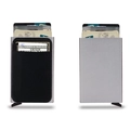 Dual view of RFID blocking metal card holder with pop-up slider and leather cash pocket - Gray