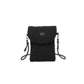 Zwarte gewatteerde crossbody telefoontas met ruitpatroon en geweven riem - Zwart