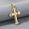 Tweekleurige dubbellaagse kruishanger van gepolijst goud en zilver roestvrij staal - Tweekleurig Goud en Zilver (KP130560-HR)