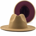 Detail of camel fedora hat with burgundy inner lining and premium wool felt texture - Camel (Wine Red Lining)
