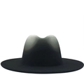 Classic black wool fedora with white gradient crown and wide flat brim for men and women - M (56-58cm) / 05 Black Gradient