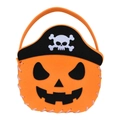 Felt Halloween pumpkin candy bucket with black pirate hat and skull pattern for kids - Pirate Pumpkin