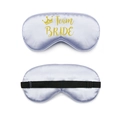 Front and back detail of lavender satin Team Bride eye mask with golden crown print - Gold Foil Team Bride / Light Purple