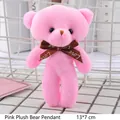Pink plush teddy bear keychain with love bow ribbon, size 13x7cm for gift decoration - Pink