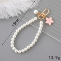 Elegant pearl bead keychain with pink flower charm and gold lobster clasp for bags - Pink Flower Style(K3294)